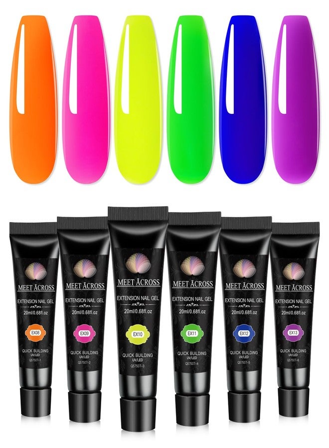 MEET ACROSS Neon Poly Nail Gel Set - 6 Colors Halloween Pink Neon Green Yellow Orange Bright Colors Poly Extension Nail Gel Polish Kit Soak Off UV Long Lasting Enhancement Solution for Salon DIY at Home - Image 1